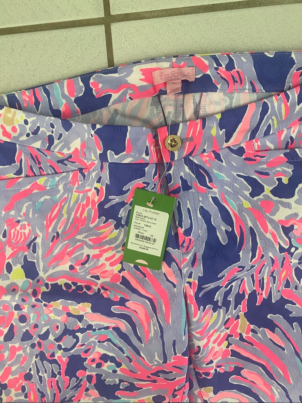 Rare NWT Lilly Pulitzer Kelly skinny ankle pant Iris Blue Shrimply Chic 10 - Picture 2 of 4